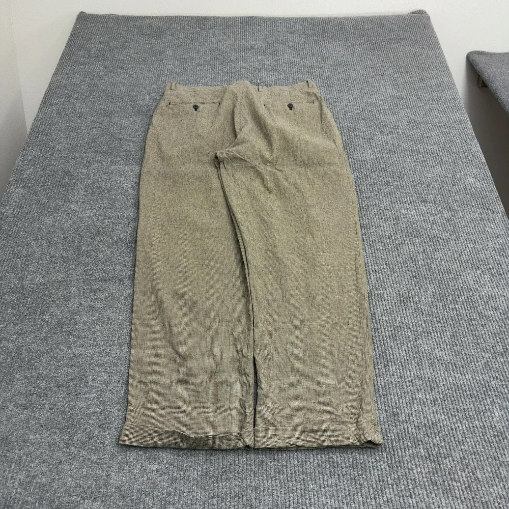 Louis Raphael Pants Men 36 Brown Linen Cotton Houndstooth Pleated Cuffed Vintage